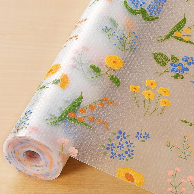 INNOLITES Non-Slip Shelf Liner – Cabinet & Drawer Liner Non-Adhesive – Waterproof Oil-Proof – Durable EVA with Floral for Kitchen Cabinets Refrigerator – BPA-Free, Easy to Cut