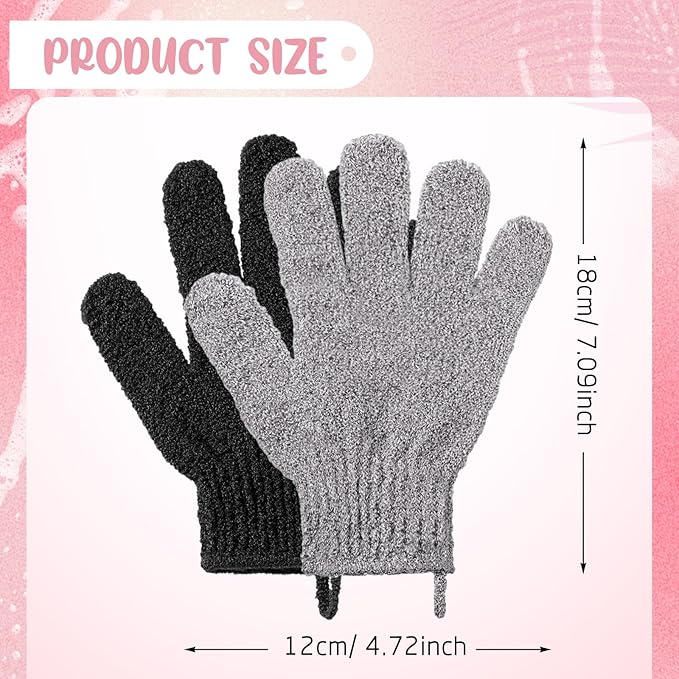 104 Pcs Exfoliating Glove Bulk Shower Gloves with Hanging Loop Exfoliating Body Scrubber Dead Skin Remover for Body Bath Beauty Spa Massage Scrubs Men Women Bathing(Black,Grey)