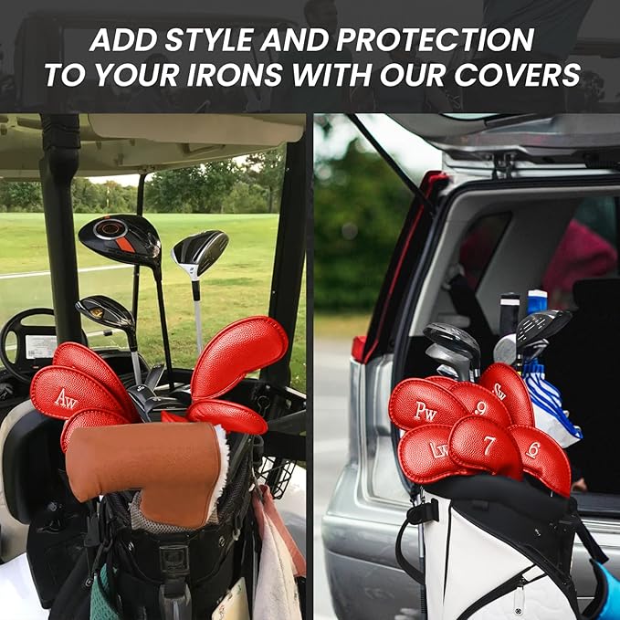 FINGER TEN Premium Synthetic Leather Stylish Iron & Wedge Golf Head Covers Value 12 Piece Set, Embroidered Labels & Fits Most Clubs Gift Set, Travel Protection Accessories