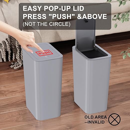 N. NETDOT Bathroom Trash Can with Lid 3 Pack Set, 2 Packs 4 Gal Slim Kitchen Trash Can and 1 Pack 2.6Gal Garbage Can, Small Trash Bin/Waste Basket for Bedroom (Grey, Pack of 3)