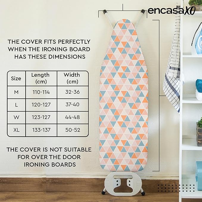 Encasa XO Ironing Board Cover and Pad - Thick 4mm Felt, Heat & Scorch-Resistant, Fits Medium Boards 42"x14", Elastic Bungee Cord Tightening, Easy Fit, Stain-Safe Dye, Multistripe