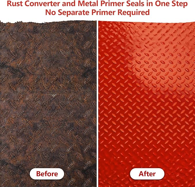 4-in-1 Rust Converter & Metal Primer, 141 Fl OZ Red Rust Inhibitor Paint for Metal, Remove & Convert Rust And Also Protect, Industrial Grade Water Based Rust Reformer, Heat Resistance & UV Resistant