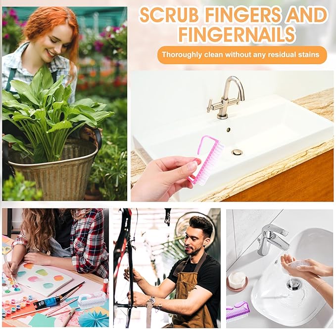 100 Pcs Handle Grip Nail Brush Bulk Nail Scrubber Cleaner Fingernail Brushes for Cleaning Nails, Hand Toes Scrub Cleaning Brushes Pedicure Scrubbing Tool for Men Women (Clear Colors)