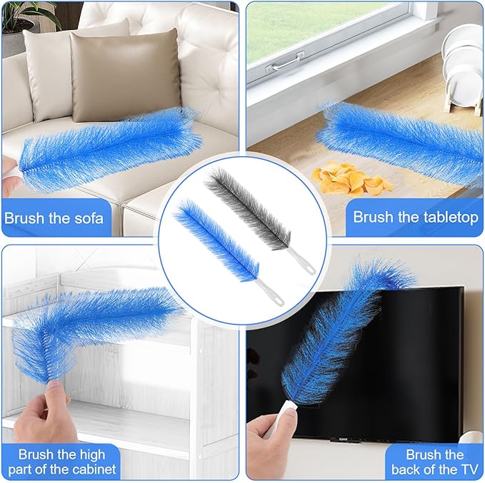2 Pcs Fan Cleaner Brushes, Bendable Fan Cleaning Brush Cobweb Duster Set Microfiber Head Washable Brush for Ceiling Fan Air Vents Curtains Cars Box Fan(Blue)