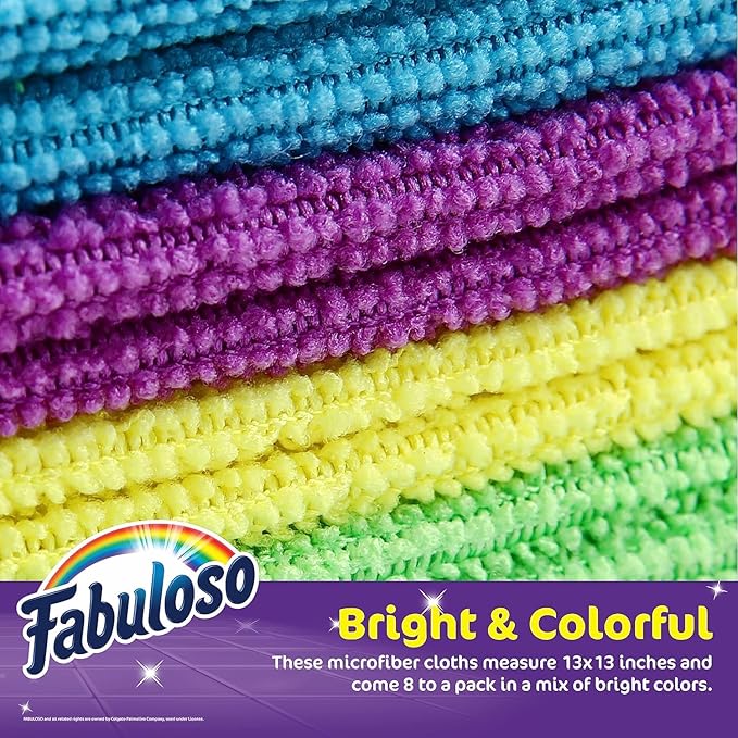 Fabuloso Microfiber Cleaning Cloths, Rainbow - Lint-Free, Scratch-Free Cleaning Cloths for Surfaces and Wood Furniture - Dustless Cloth for Bold and Bright Cleaning Experience, 8 Count - 2 Pack