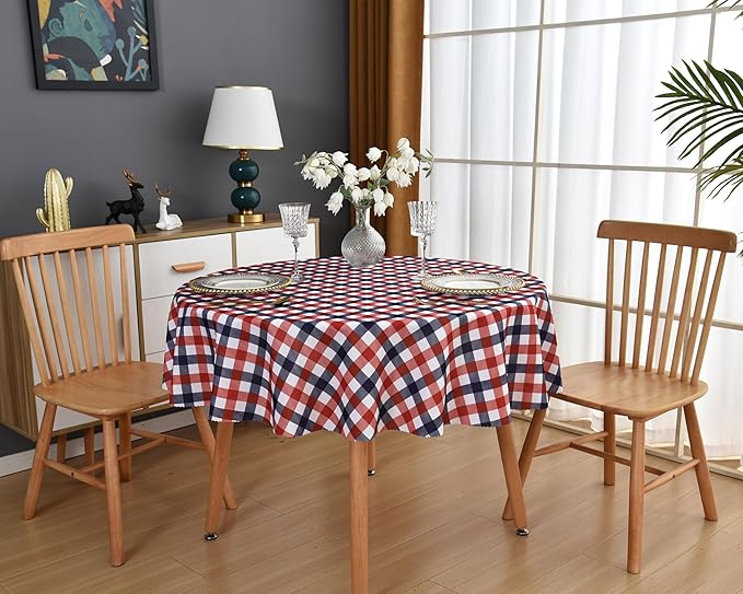Waterproof Plaid Tablecloth Fabric - Round 120 Inch Classic Gingham Checker Table Cloth for Indoor/Outdoor Use - Buffalo Table Cover for Picnics, BBQs, and Parties