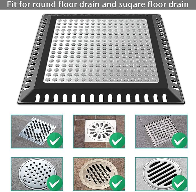 Shower Hair Catcher/Drain Strainer/Drain Hair Catcher Shower Cover for Bathroom Floor Drain, Stainless Steel and Silicone (4 inch, Black)