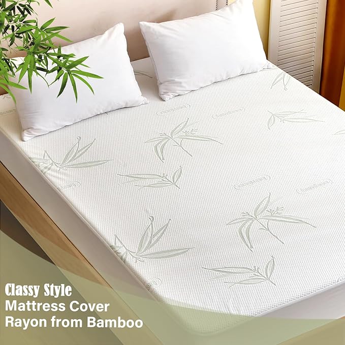 Twin Mattress Protector Waterproof Mattress Pad Washable Bamboo Rayon Mattress Cover Breathable Noiseless Bed Protector 5" - 21'' Elastic Fitted Deep Pocket