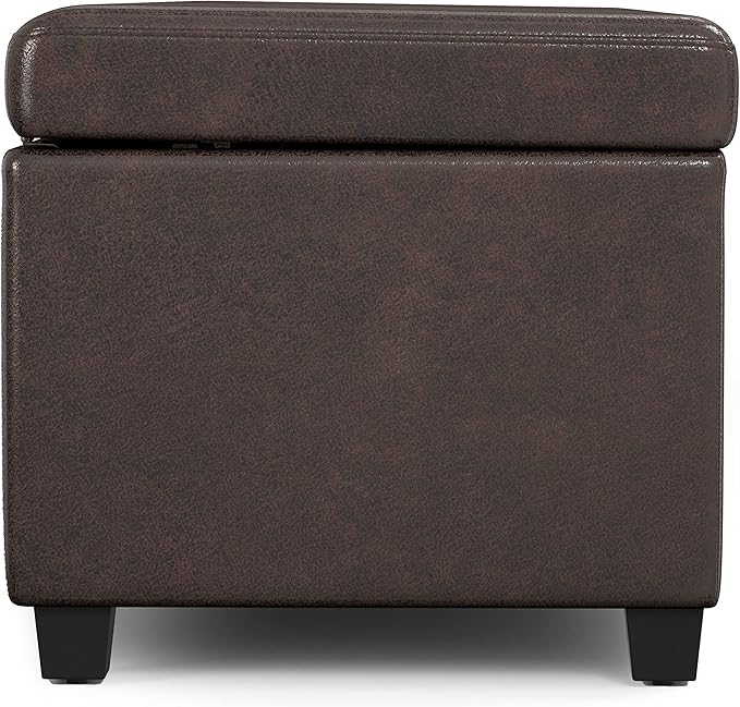 SIMPLIHOME Avalon 54 inch Wide Contemporary Rectangle Extra Large Storage Ottoman Bench in Distressed Brown Vegan Faux Leather, Assembled, for The Living Room, Entryway and Family Room