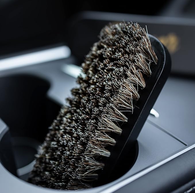 Premium Horse Hair Leather Brushes Set for Car Detailing, Furniture & Upholstery - Professional Horsehair Cleaning Brush for Couch, Car Seats, Alcantara & Interior Surfaces