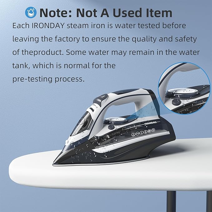 Steam Iron for Clothes Rapid Heating, 1700W Iron with Non-Stick Ceramic Soleplate, 3-Way Auto-Off, Burst of Steam, Self-Cleaning, 14.07oz Water Tank Ironing Clothes for Home, Grey