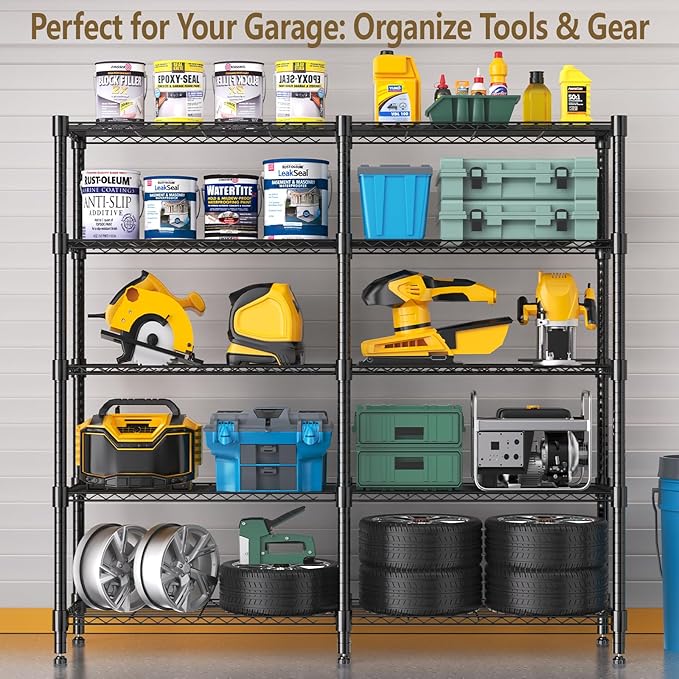 Himimi Storage Shelves-5 Tier Heavy Duty Wire Shelving Unit with Leveling Feet, 1500LBS Adjustable Metal Shelves Organizer for Kitchen Garage Pantry Laundry, 60" W*14" D*72" H, Black