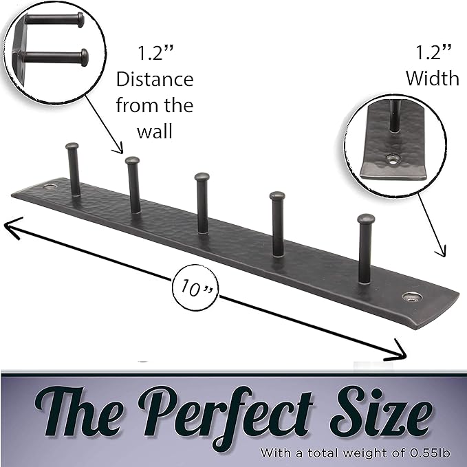 Rustic Wall Hooks for Hanging Accessories, Towel, Leash, Jewelry Hanger - Farmhouse-Style Homes - Vintage Iron Keys and Towels Rack - 10 x 1.2 x 1.2 Inch