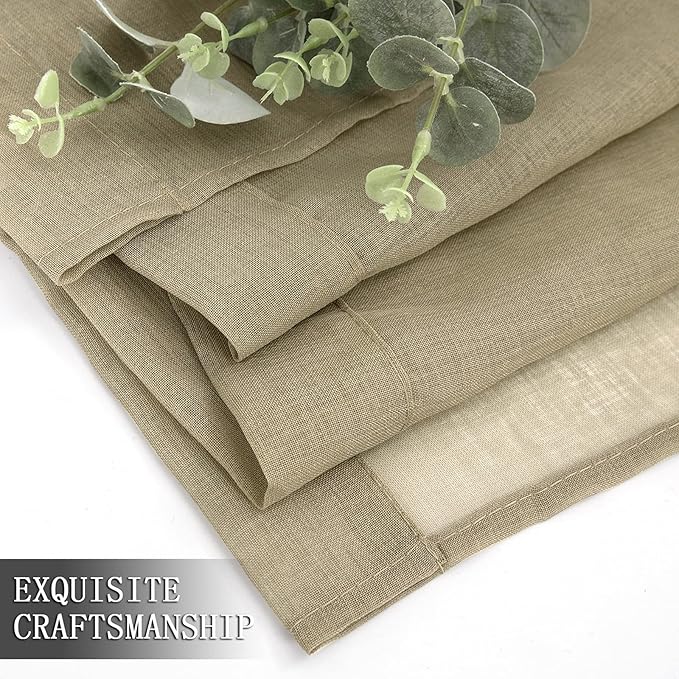 Tollpiz Sheer Curtains Bedroom Linen Textured Curtain Sheers Light Filtering Voile Rod Pocket Curtains for Living Room, 38 x 84 inches Long, Taos Taupe, Set of 2 Panels