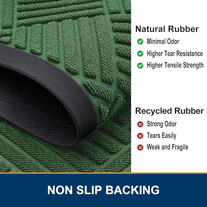 Smiry Half Circle Front Door Mat Outside Entrance, Heavy Duty Outdoor Indoor Natural Rubber Doormat, Non Slip, Trap Dirt and Moisture, Easy Clean, Low Profile Patio Porch Entryway Mat, 29.5x17, Green