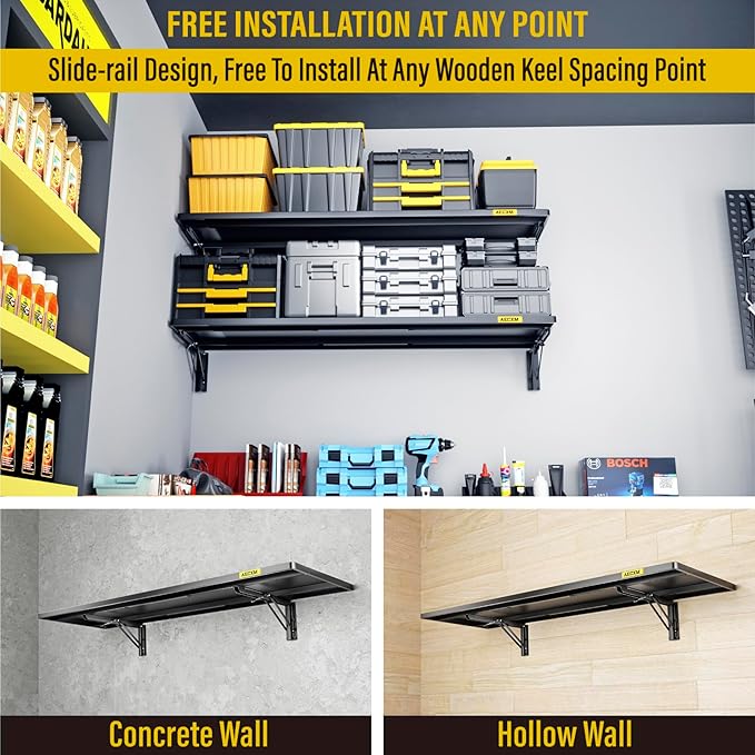 1.3x4ft Adjustable Rail Type Folding Storage Rack Shelf, Suitable for Garage, Storage Room, Kitchens Wall Shelf,Garage Storage Rack Floating Shelves, Wall Mounted Folding Table(1pcs-Black)