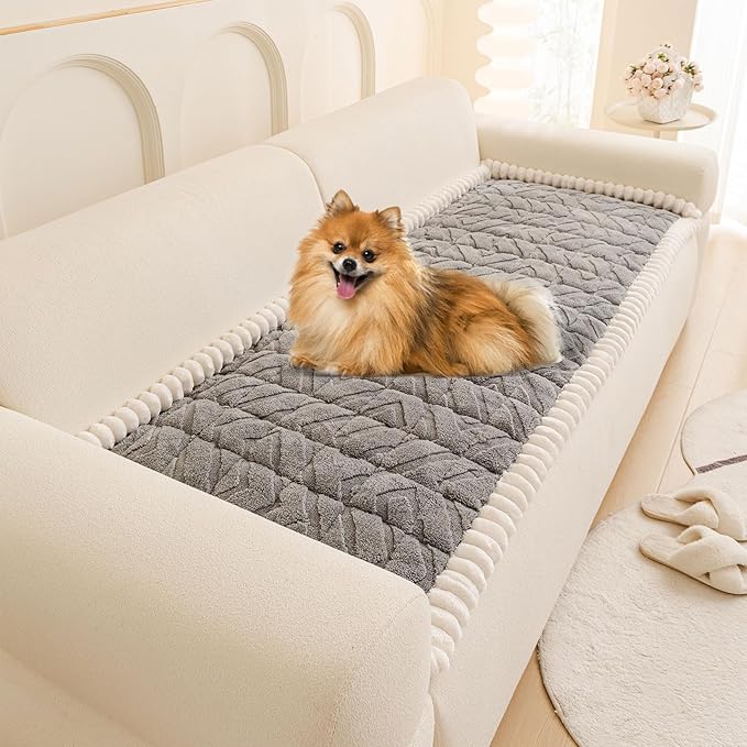 OTOB Couch Covers for 3 Cushion Couch Sofa Pet Friendly, Washable & Non Slip Geometric Jacquard Modern Plush Fuzzy Sofa Slipcovers Protector, All Season Soft Pet Couch Cover (Gray, 27.6"x82.7")