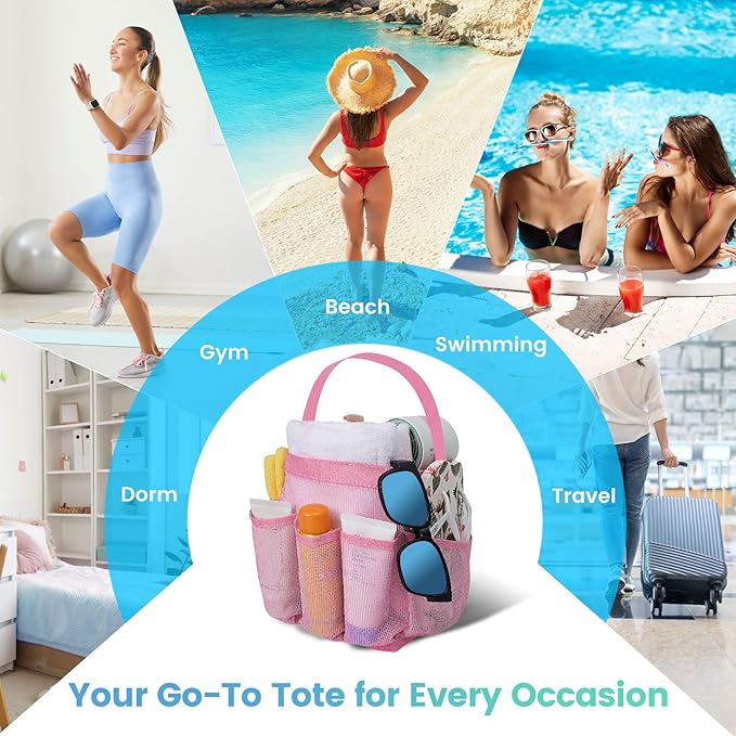 Shower Caddy Portable for College Dorm Room Essentials for Girls with 9 Pockets,Large-Capacity Shower Basket,Quick Dry Toiletry Tote Bag,Outdoor Gym,Travel,Swim,Beach Camping Essentials-Black and Pink