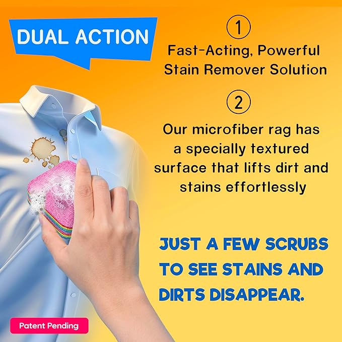 Magical Fiber Stain Remover- Use as Spot Remover- No Dry Cleaning Food, Grease, Coffee Off Laundry, Tea, Fabric, Pet Stains, Stain Remover Sponge Clothes, Carpet, Sofa, Mattress & Upholstery (2 Pack)