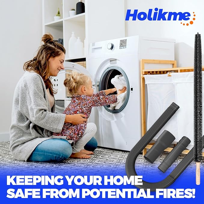 Holikme 2 Pieces Dryer Vent Cleaner Kit, Dryer Lint Vacuum Attachment and Flexible Dryer Lint Brush, Dryer Vent Vacuum Hose Attachment,Black