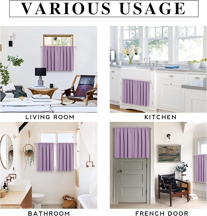 RYB HOME Bedroom Curtains Solid Blackout Panels Rod Pocket Thermal Insulated Window Drapes for Living Room, 42 Width x 63 inch Length 2 Panels Set, Lilac