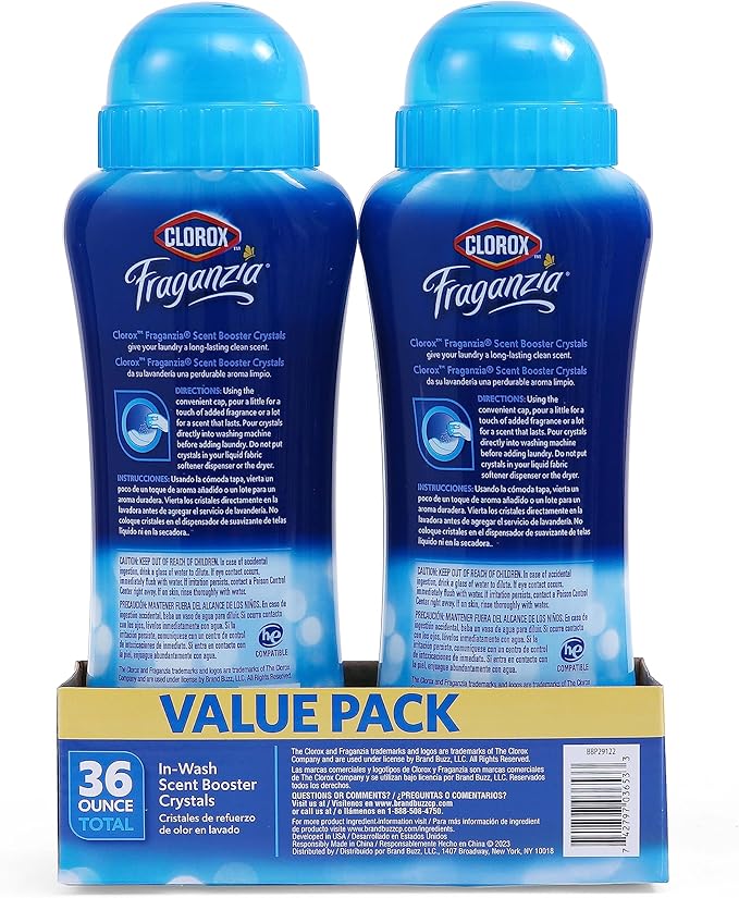 Clorox Fraganzia Laundry Scent Booster Crystals in Linen Scent - Scented In-Wash Freshener Beads for Fresh, Clean, Great Smelling Clothes and Linens, 18 Oz - 2 Pack