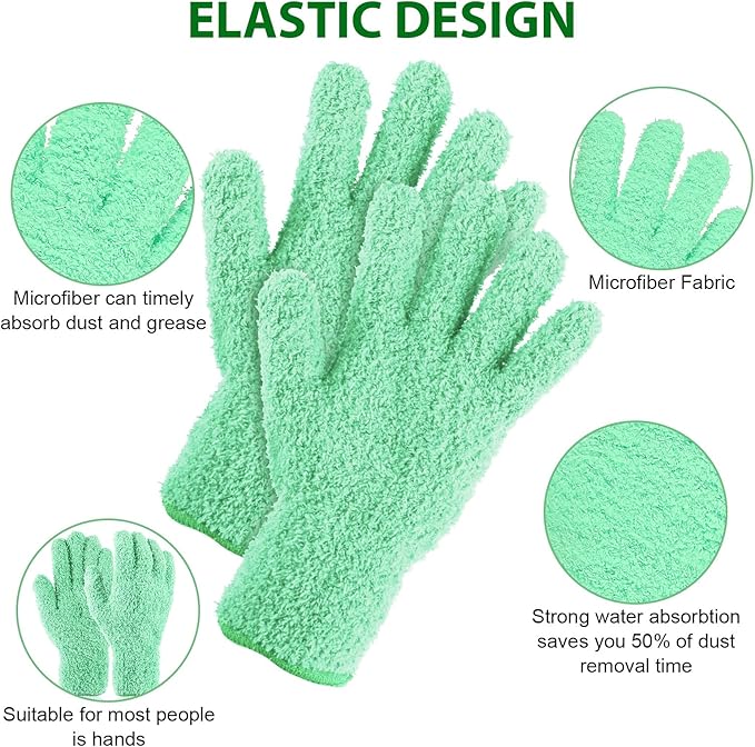 Plant Dusting Gloves, Microfiber Dusters for Cleaning Kitchen Indoor Mitt for House Use Desk Window Blind Screen Wash