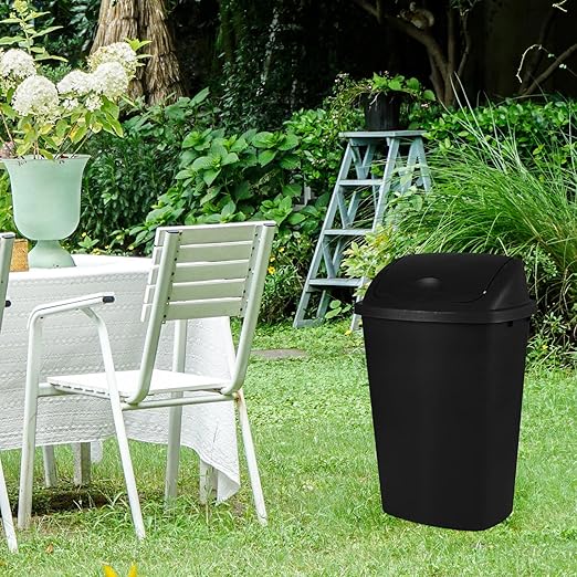 Bringer Black 13 Gallon Kitchen Trash Can with Swing Lid, Plastic Swing Top Tall Garbage Can, 4-Pack
