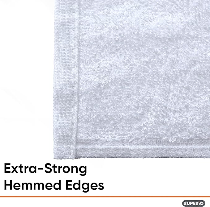 Superio Terry Cloth Rags White Washcloths 100% Cotton 12" Cleaning Cloths, Kitchen Towels, Facial Washcloth, Spa Cloths, Hand Towel, Small Lint Free Rags for Multi-Purposes (36 Pack)