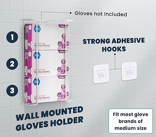 Alpine Glove Holder for Wall Mount - Latex Glove Holder Wire Glove Dispenser for Wall Disposable Glove Box & Tissue Box - Fits 3 Box (White)