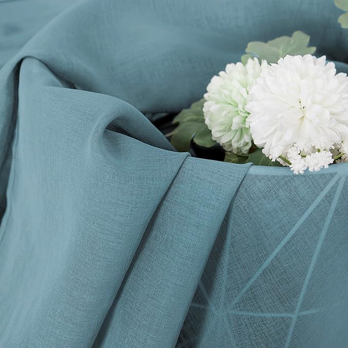 Tollpiz Sheer Curtains Linen Textured Bedroom Curtain Sheers Light Filtering Rod Pocket Voile Curtains for Living Room, 54 x 63 inches Long, Dusty Blue, Set of 2 Panels