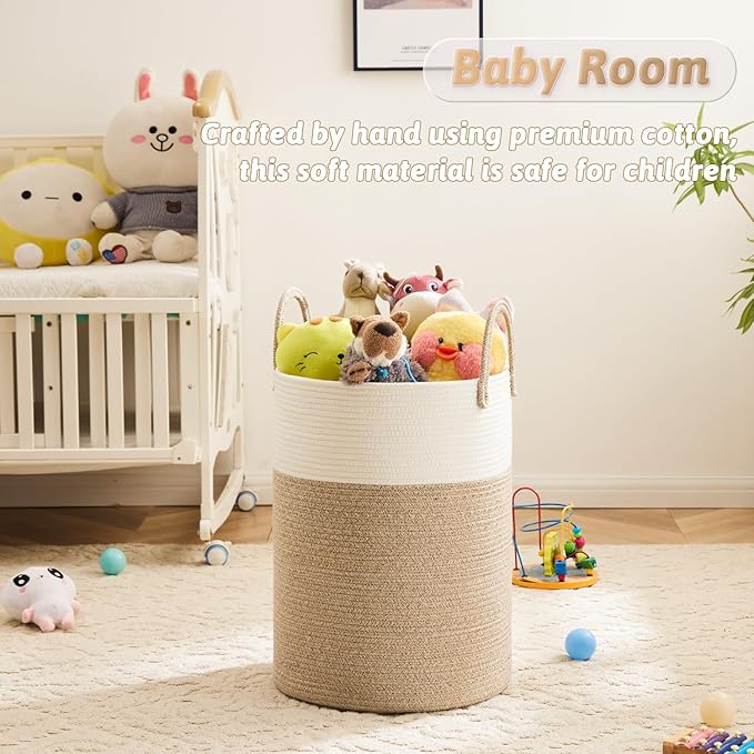 Laundry Basket,Woven Cotton Rope Laundry Hamper,40L for Decorative Storage of Dirty Clothes,Toys and Blankets in Bathroom,Baby Room and Living Room