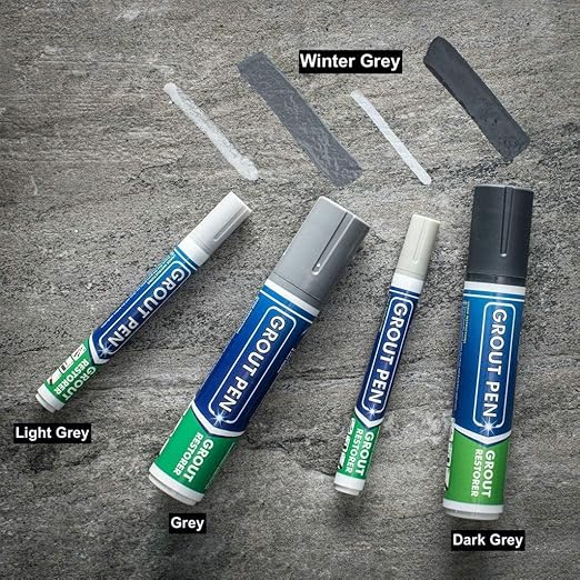 Grout Pen Tile Paint Marker: Waterproof Grout Paint, Tile Grout Colorant and Sealer Pen - Narrow 5mm, 2 Pack with Extra Tips (7mL) - Winter Grey
