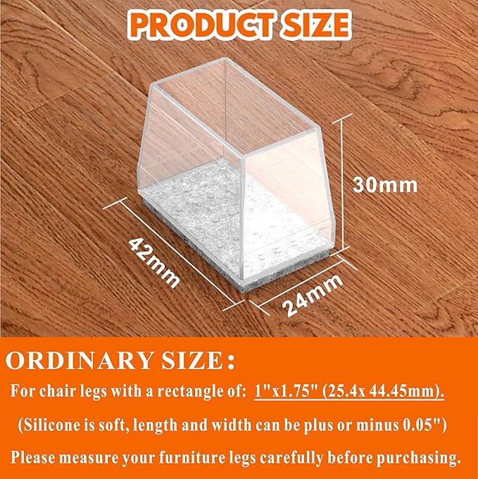 Rectangle Chair Leg Protectors for Hardwood Floors,16 PCS Silicone Covers to Protect Wood Tile Floors Felt Pads Furniture Leg Caps Reduce Noise. Easy to Move.(Clear,1 x 1.75 Inch,Rectangle)