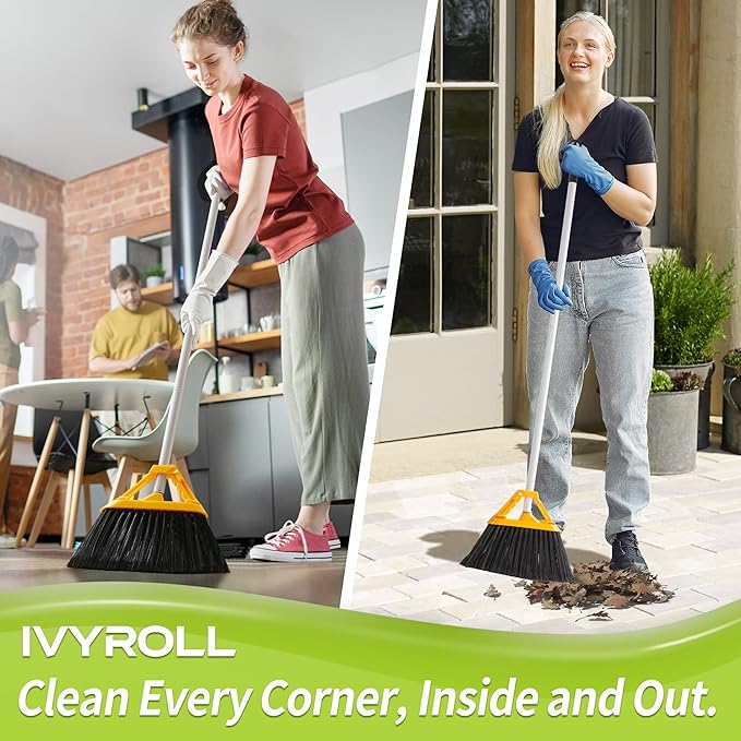 Outdoor Broom with 54'' Long Handle, Heavy Duty Broom for Sweeping Patio, Garden, Lobby, Sidewalks, Perfect for Home Kitchen Room Office Floor