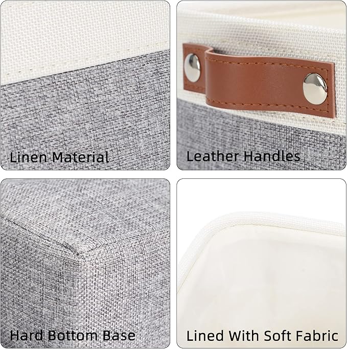 DULLEMELO Small Collapsible Fabric Basket for Organizing, Shelves, Closets, Laundry, Nursery, Decorative Gift Basket (White & Gray)