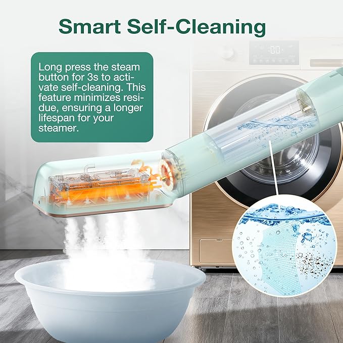 Newbealer 3in1 Clamp Travel Steam Iron with Global Voltage, 100-240V Clothes Steamer, Dry Ironing & 2 Steam Levels, Non-Stick Ceramic Soleplate, Auto-off, Self Cleaning, w/Detachable Clamp (Green)