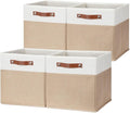 HNZIGE Fabric Storage Cubes, Cube Storage Bins 12 x 12, Set of 4, Decorative Storage Baskets for Shelves with Handles,Foldable Bins for Cube Shelf Organizer Home Toy Nursery Closet(Beige White)