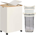 efluky Double Laundry Hamper with Wheels, Divided Laundry Hamper with Removable Bags, 2 Section Dirty Clothes Basket with Handles for Bathroom, Bedroom & Laundry Room, 160L Beige