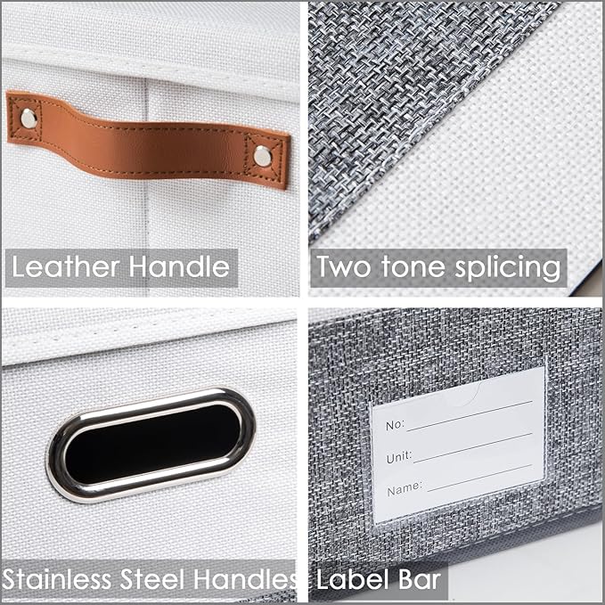 PRANDOM Foldable Storage Bins with Handles [3-Pack] Fabric Collapsible Storage Boxes Baskets Cubes Containers with Handles for Closet Living Room Bedroom (Grey & White 11.5x8.5x6.7'')