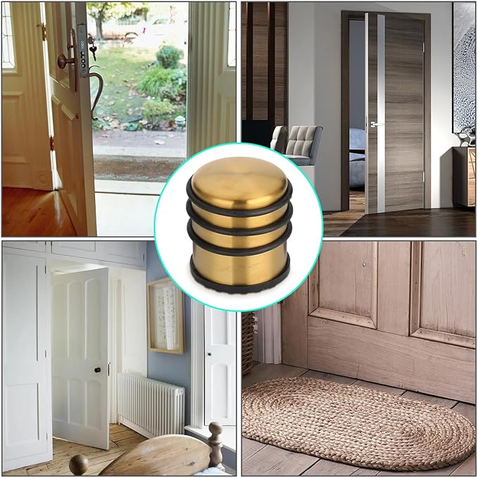 Sumnacon Heavy Duty Floor Door Stopper No Drill - Durability Stainless Steel Door Stop with Anti-Skid Rubber - Contemporary Safety Doorstop for Home Office Commercial Industrial,Gold