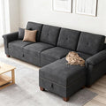 JAMFLY 108" Modular Sectional Sofa with Storage, L Shaped Sofa Couch with Reversible Ottoman, 4-Seat Convertible Sectional Couches with Cup Holders for Living Room, Apartment, Black