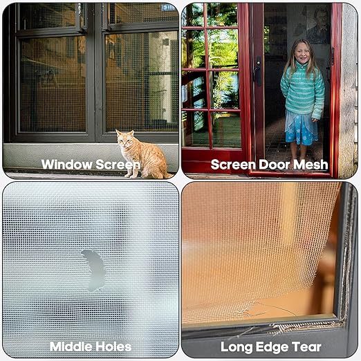 Grey Window Screen Repair Kit, 4 in X 30 FT (360IN) Screen Repair Tape for Windows or Doors, Strong Adhesive Fiberglass Mesh Patch Tape