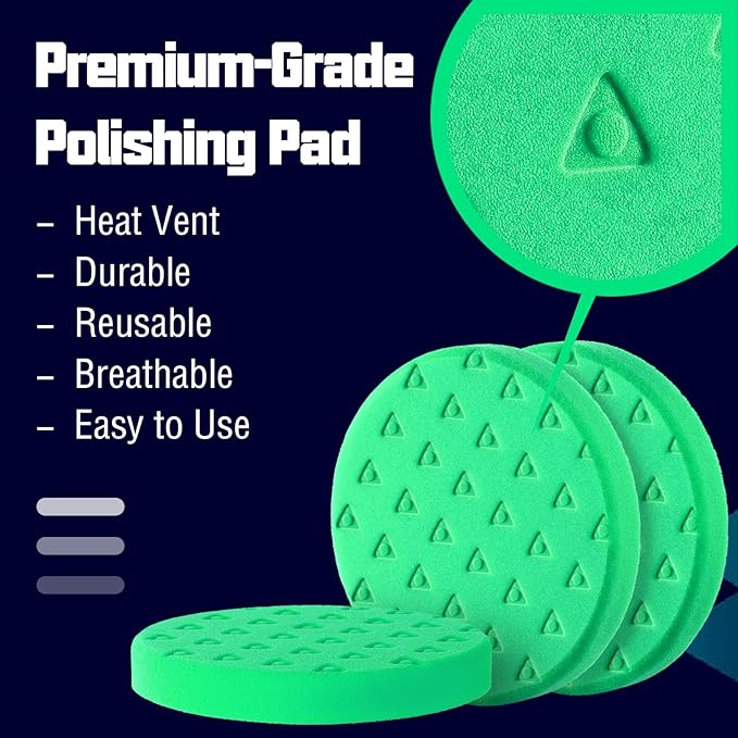6 Inch Polishing Pad - High-Density Buffing Sponge Pads - 3Pcs Green Heavy Polish Pad - 6.5 Inch Face for 6 Inch 150mm Backing Plate - for Car Buffer Polisher Compounding, Polishing & Waxing
