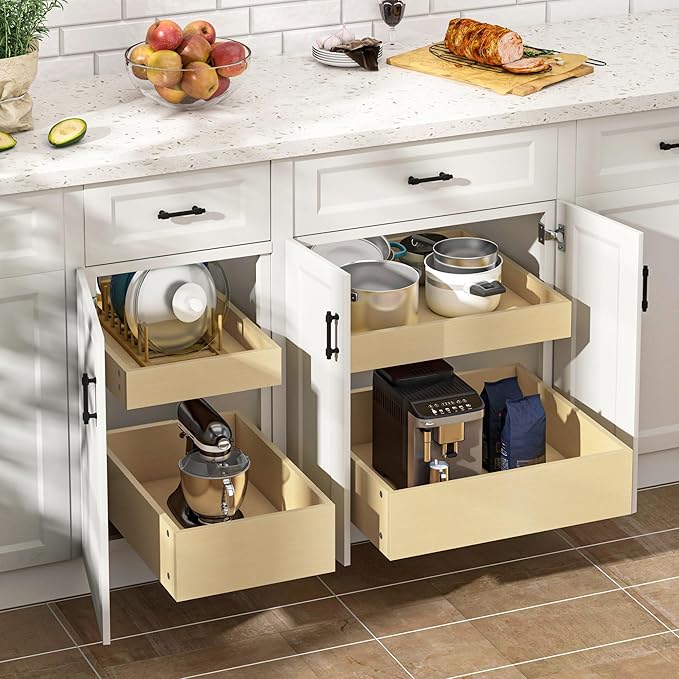 WelFurGeer Soft Close Pull Out Cabinet Organizer, 17" W x 22" D Heavy-Duty Plywood Pull-Out Cabinet Drawer, Cabinets Roll Out Drawers, Durable Pullout Drawers for Home & Kitchen Organization