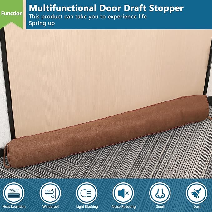 Triangle Under Door Draft Stopper 40 inch Weighted Draft Blocker Bottom Seal Noise Air Guard for Doors and Windows, Brown
