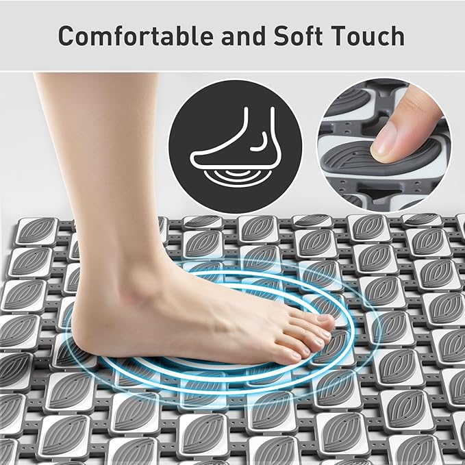 Bath Mat for Tub Non Slip Shower Mat for Elderly - 36 x 16 Inch Soft Durable Bathtub Mat Non Slip Shower Mat for Inside Shower with Suction Cups & Drain Holes, Machine Washable Easy to Cut, Dark Grey