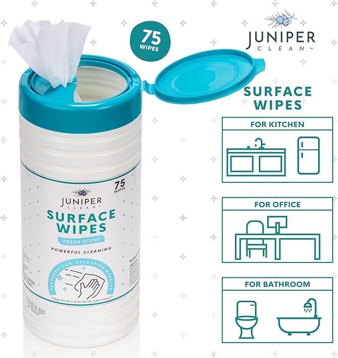 4 Pack Surface Cleaning Wipes Bleach Free, All-Purpose Cleaner for Bathroom, Kitchen, Office, 300 Count Canister, 7.5" x 7" Sheet, Fresh Scent, Lint Free & Durable