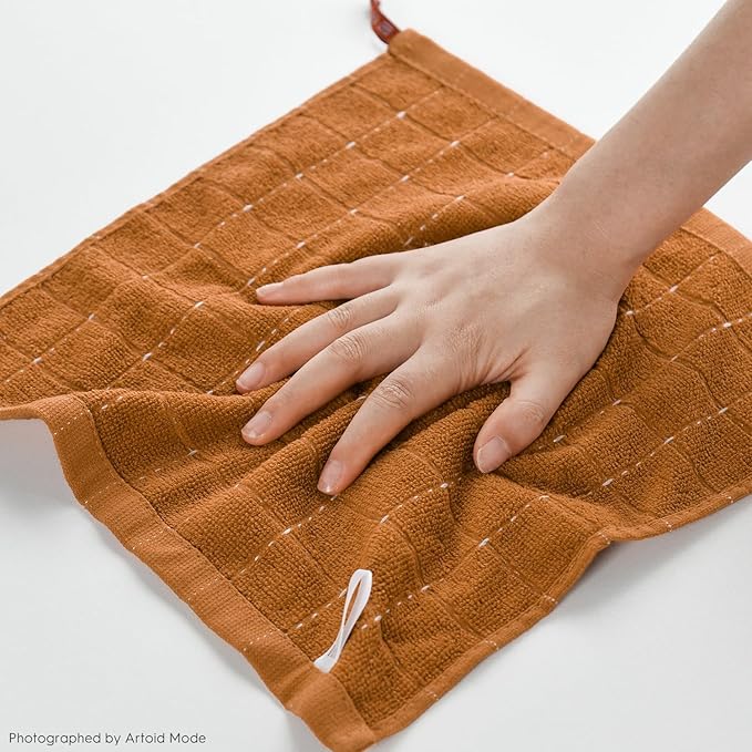 Artoid Mode Checkered Designed Cotton Caramel Terry Kitchen Dish Cloths, 12x12 Inch Soft Absorbent Quick Drying Cleaning Kitchen Rags Set of 6