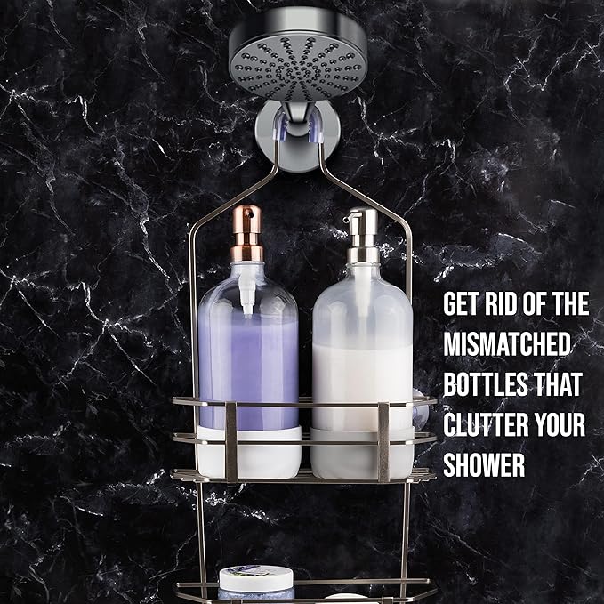 32 oz Glass Pump Bottle Rustproof Stainless Steel Pump, Funnel, and Lids. Modern Farmhouse Vintage Jar, Large Glass Shampoo Bottles with Pump and Laundry Soap Dispenser - Rose Gold